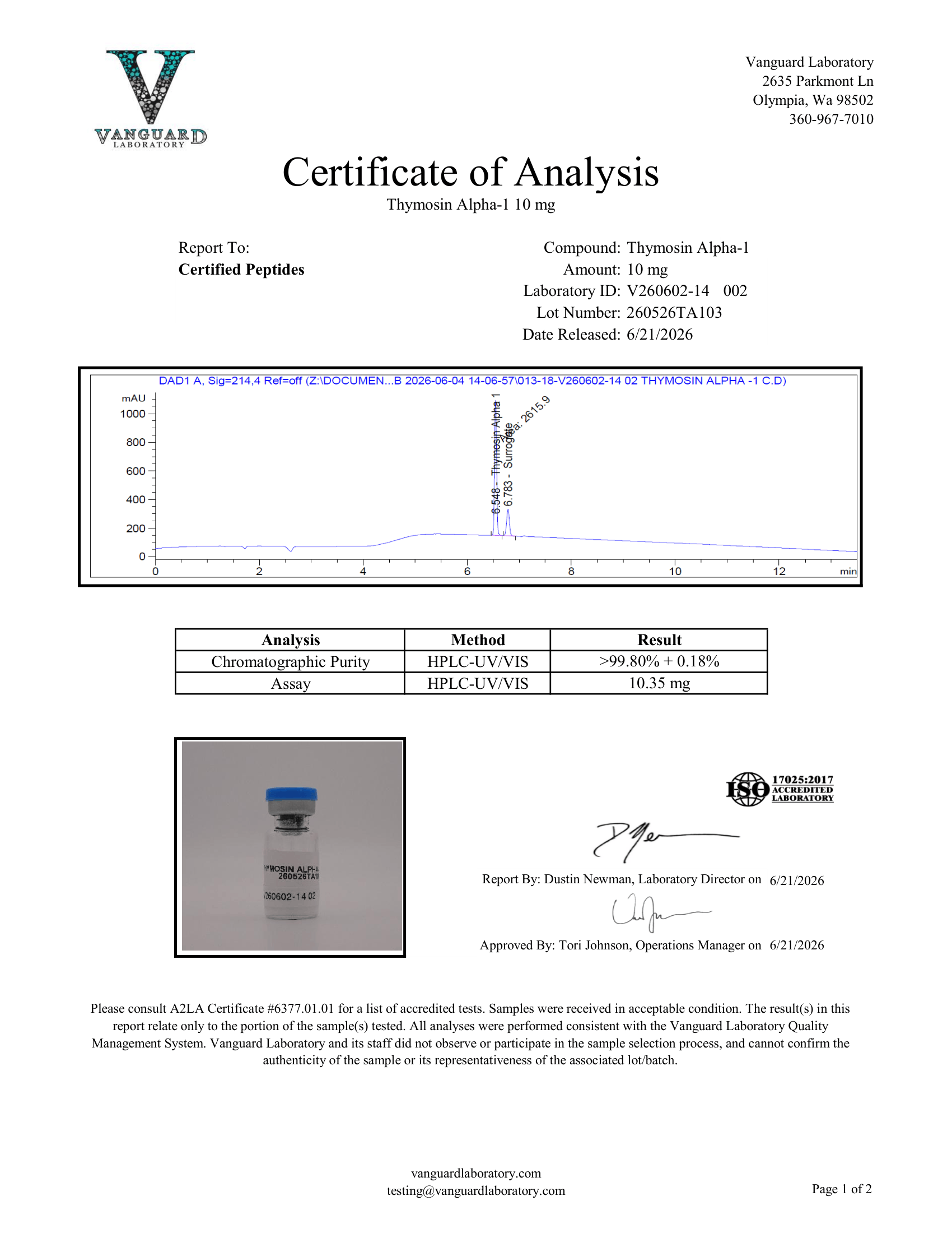 THYMOSIN ALPHA-1 10MG